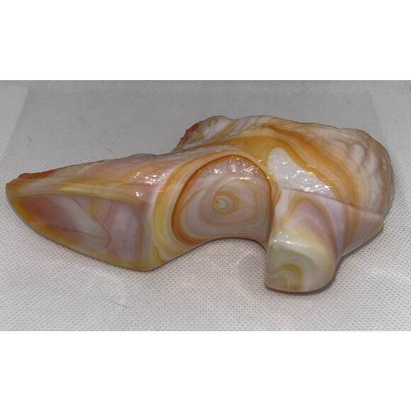 Vintage Kanawha Hand Crafted Cabbage Rose Orange Slag Glass Shoe 6" EC - Picture 11 of 14